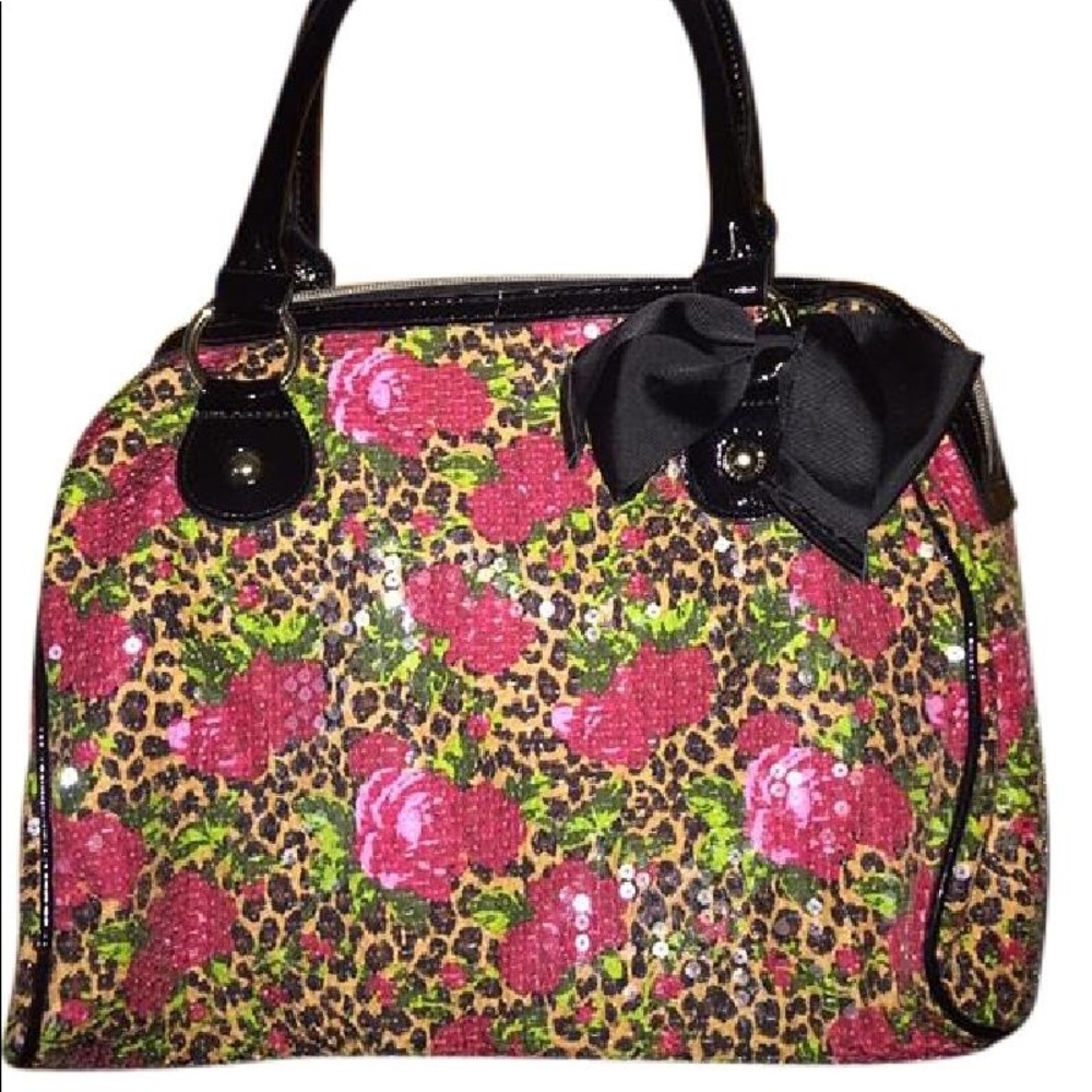 Betsey Johnson Roses & Leopard Sequin Bag